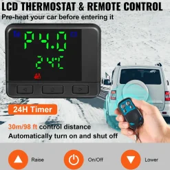 VEVOR Dieselkachel (verwarming) 12v 8kw Voor Auto Aluminium, Afstandsbediening, Lcd-scherm, Zwart