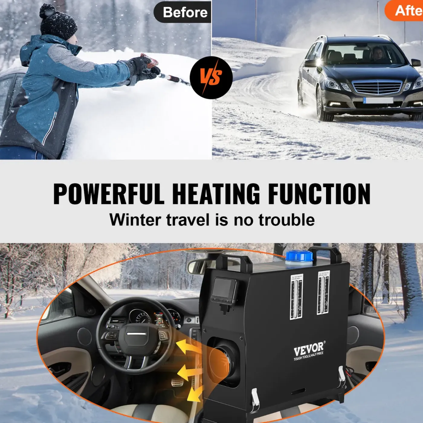 VEVOR Dieselkachel (verwarming) 12v 8kw Voor Auto Aluminium, Afstandsbediening, Lcd-scherm, Zwart