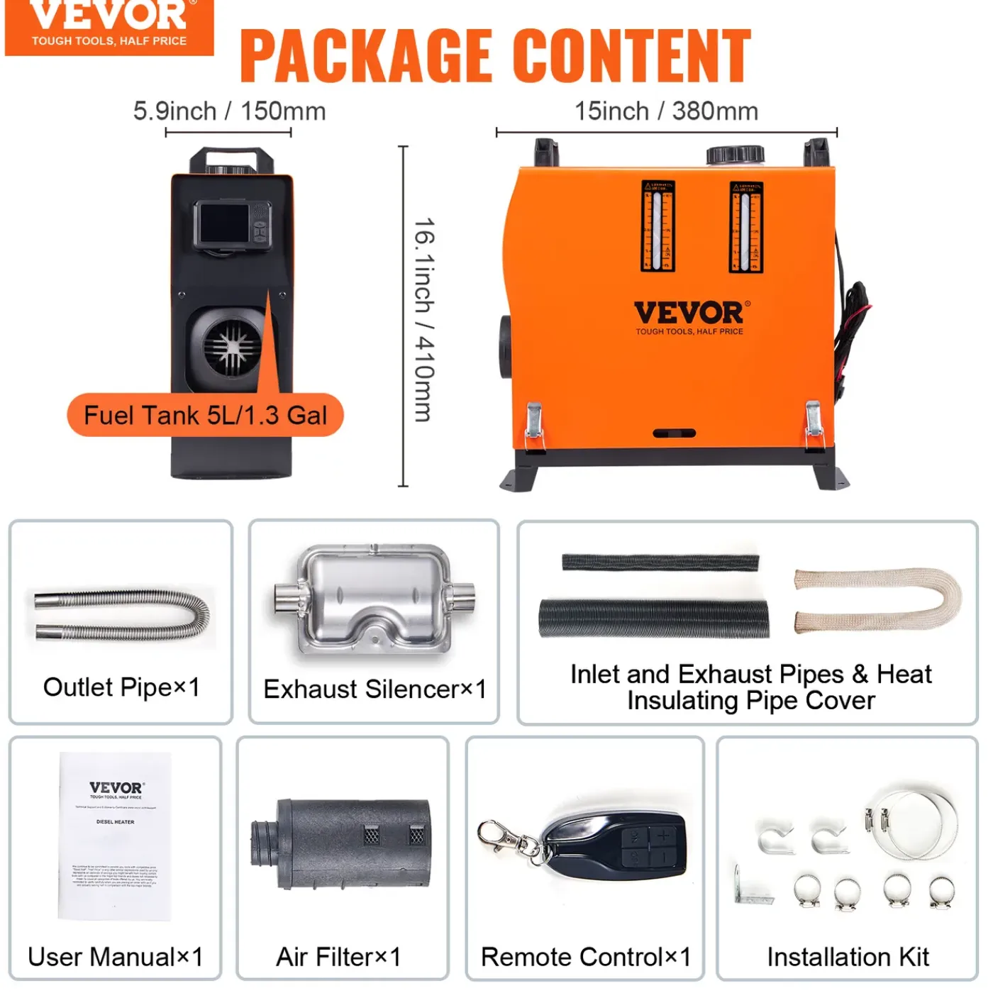 VEVOR Dieselkachel (verwarming) 12v 8kw 0.16-0.62l/u, Lcd-display