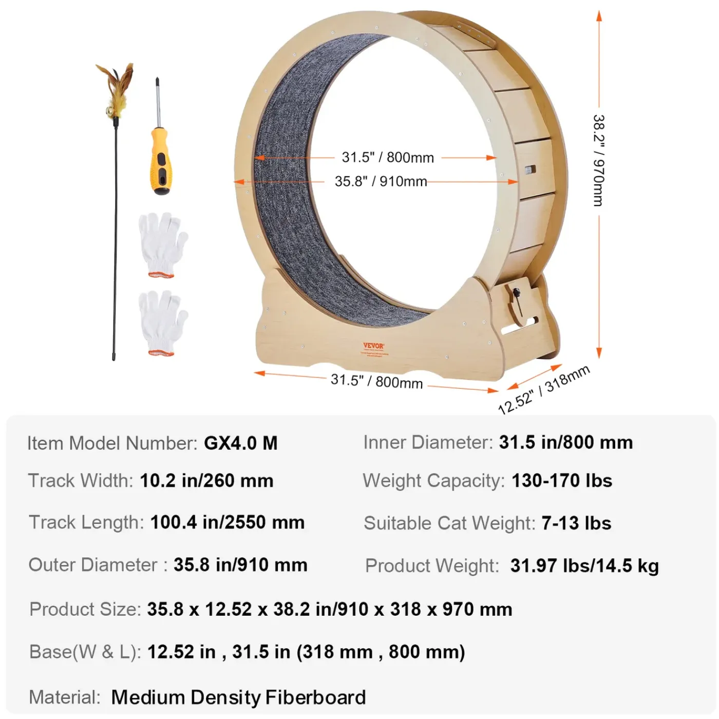 VEVOR -kattenloopwiel-voor-binnenkatten-met-krabpaal-91-cm