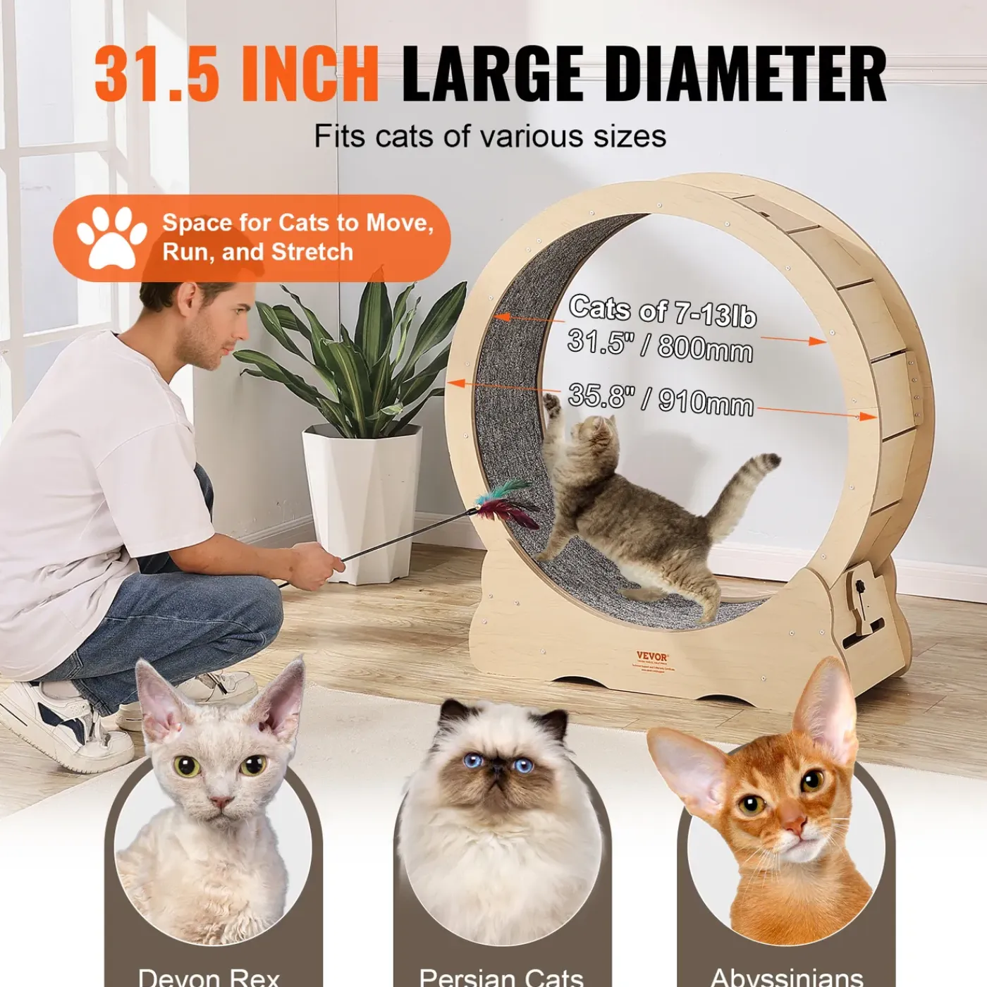 VEVOR -kattenloopwiel-voor-binnenkatten-met-krabpaal-91-cm