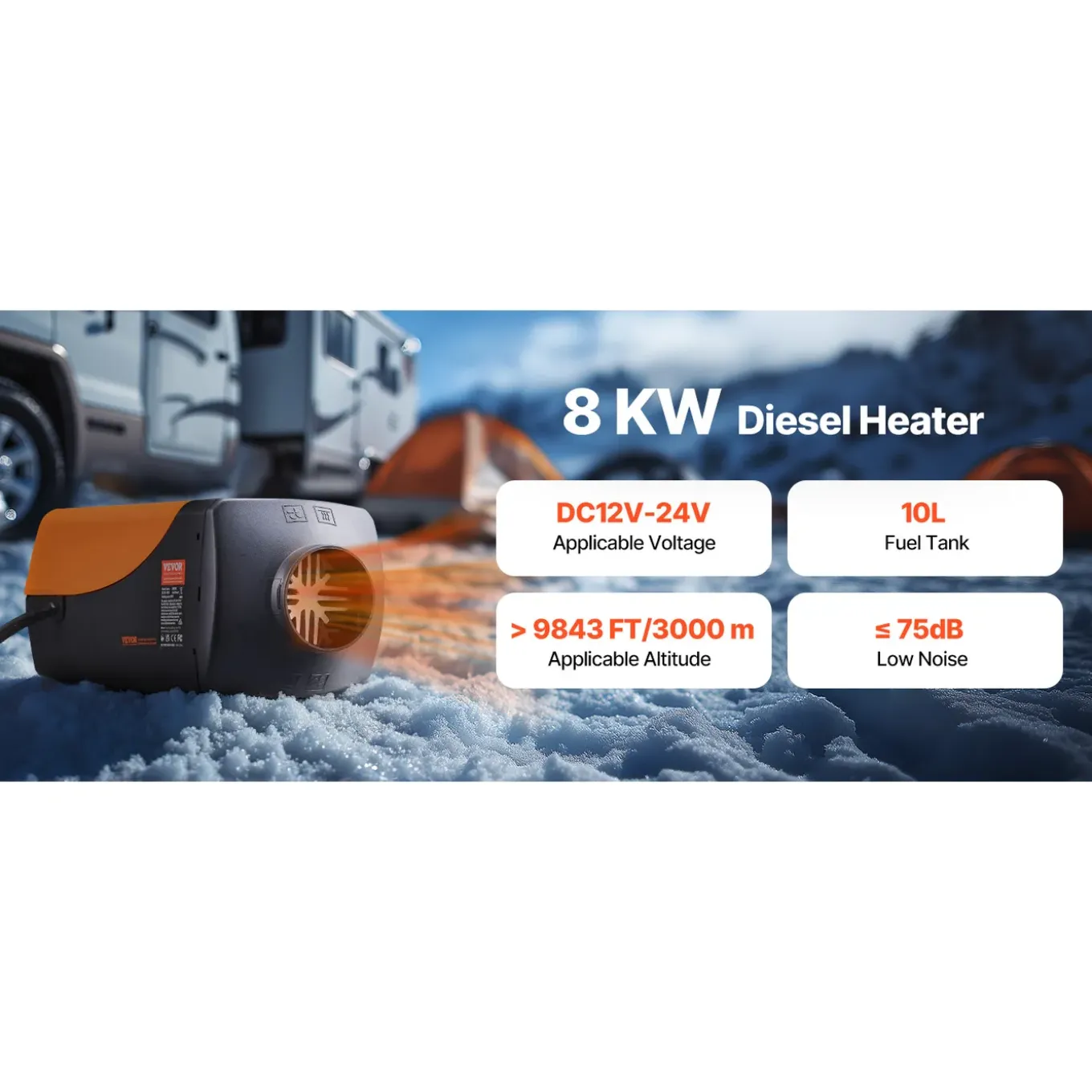 Vevor Parkeerverwarming (dieselkachel) 8kw 12-24v Draagbaar Voor Winter 10l Brandstoftank
