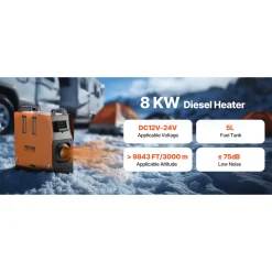 VEVOR Parkeerverwarming 8kw 12-24v Afst.bed., Kleurendisplay, Spraakbediening, Geluidsarm