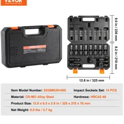 VEVOR -slagmoersleutel-doppenset-3/8-inch-14-stuks-360°-draaibaar