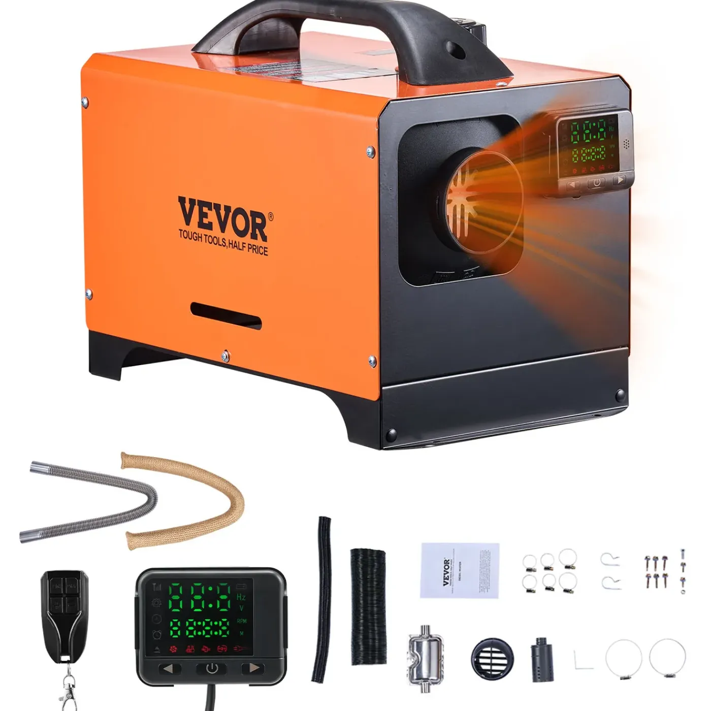 VEVOR Standverwarming 8kw 12/24v Vierkant Display, Afst.bed., Compact, Stil, Voor Camper