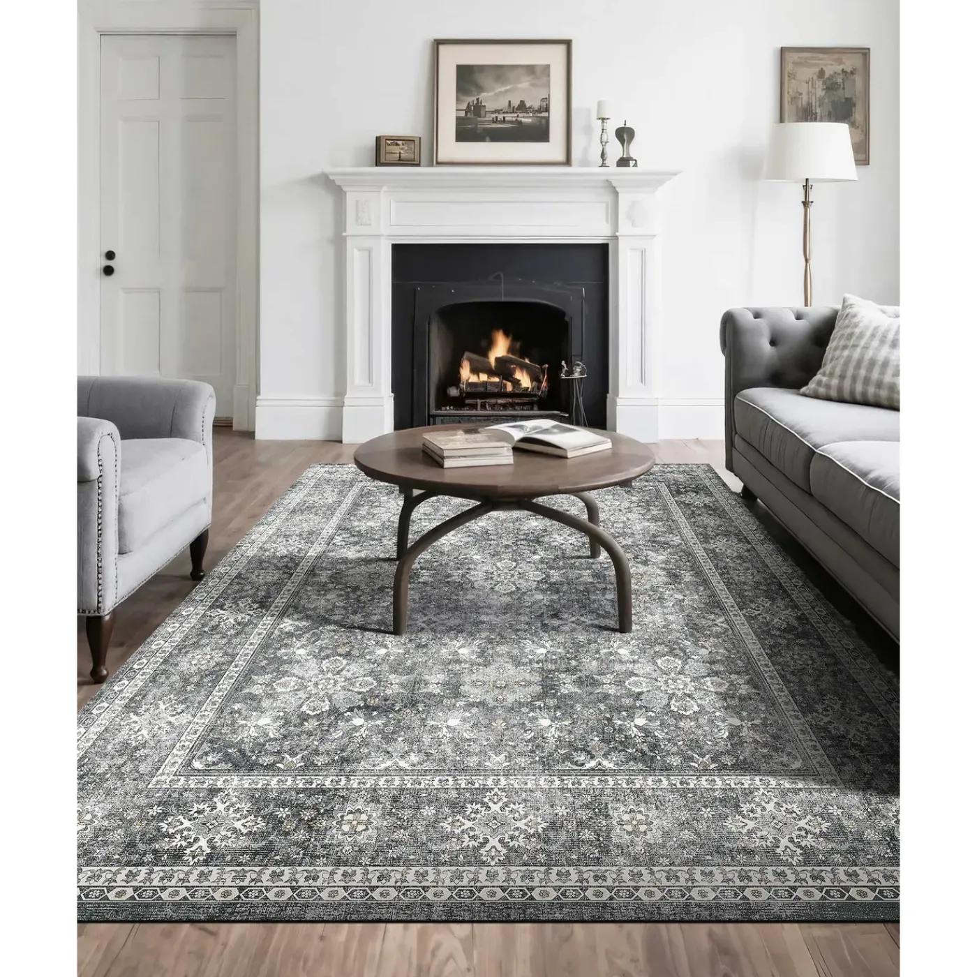 VEVOR -vloerkleed(binnenmat)-2439x3048mm-kortpolig-wasbaar-antislip-vintage-grijs