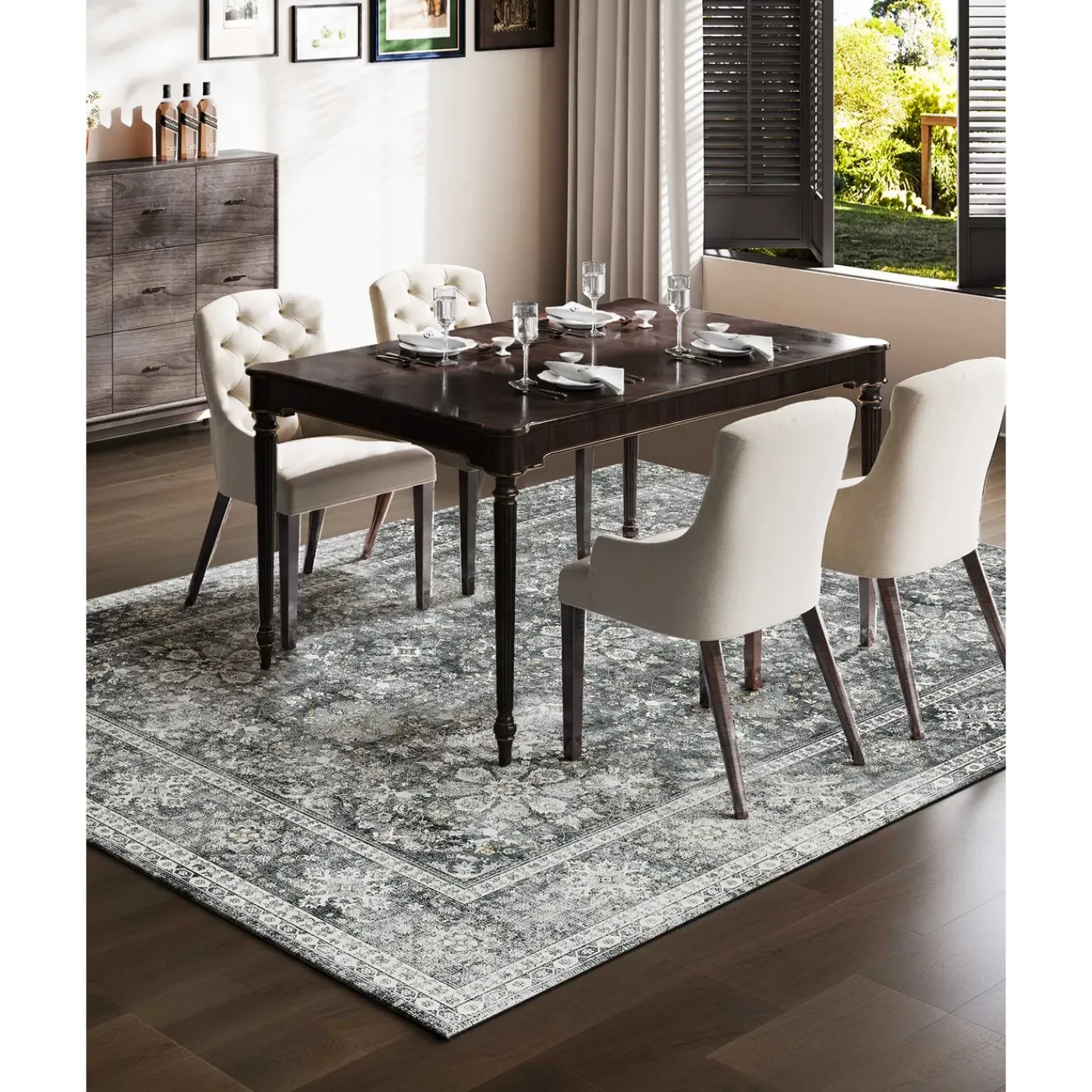 VEVOR -vloerkleed(binnenmat)-2439x3048mm-kortpolig-wasbaar-antislip-vintage-grijs