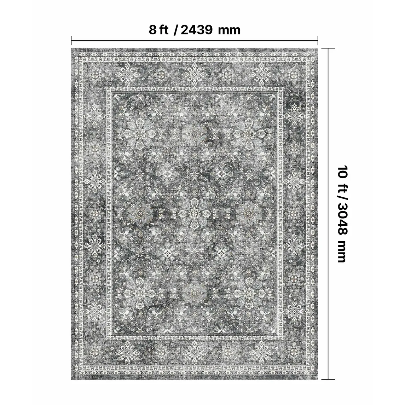 VEVOR -vloerkleed(binnenmat)-2439x3048mm-kortpolig-wasbaar-antislip-vintage-grijs