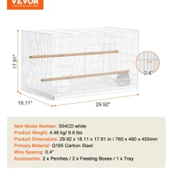 VEVOR -vogelkooi-(parkietenkooi)-760x460x455mm-wit