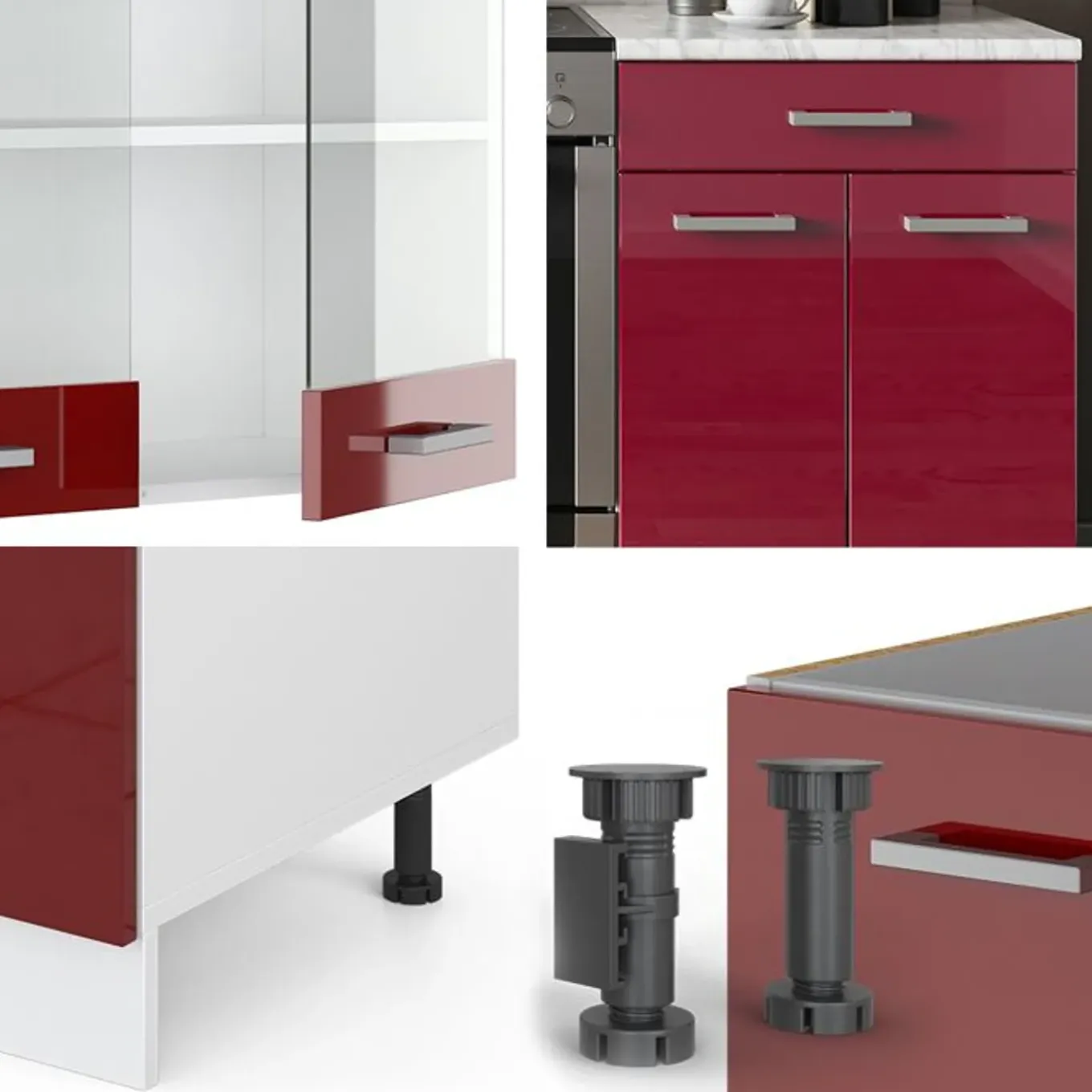 Vicco - Compacte Complete Keuken - R-line - Hoogglans Rood Wit - 200 X 81,6 X 60 Cm