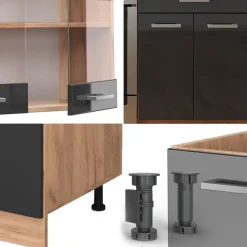 Vicco - Compacte Keuken - R-line - Glanzend Antraciet Goud-eiken - 200 Cm