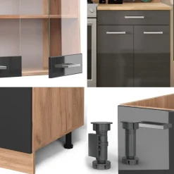 VICCO - Compacte Keuken - R-line 42987 - Glanzend Antraciet Goud Eiken - 200 Cm