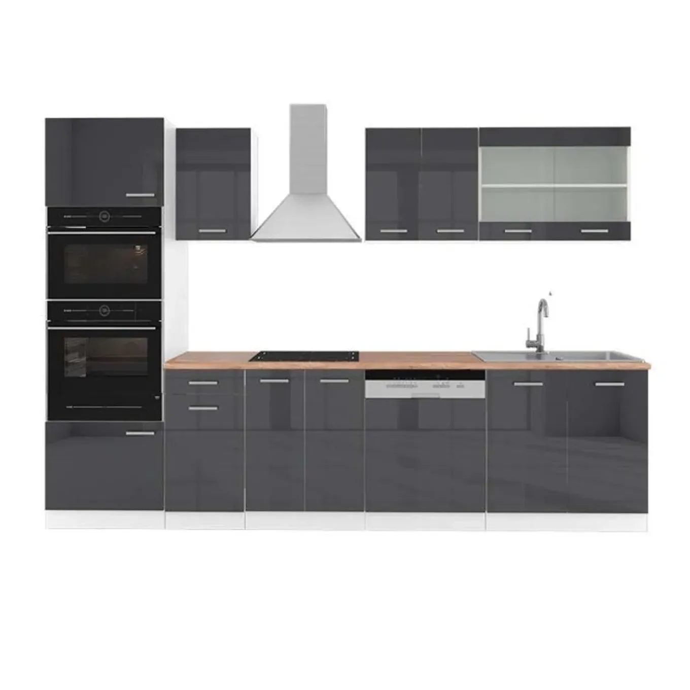 Vicco - Complete Keuken - R-line 42706 - Antraciet Wit - 8 Kasten - 300 Cm