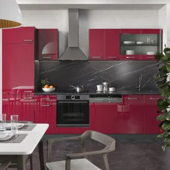 Vicco - Complete Modulaire Keuken - R-line - Glanzend Rood Antraciet - 300 Cm