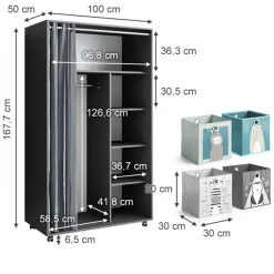 Vicco Doros Kast, 100x168cm Open, Met Wielen, Grijs, 40641