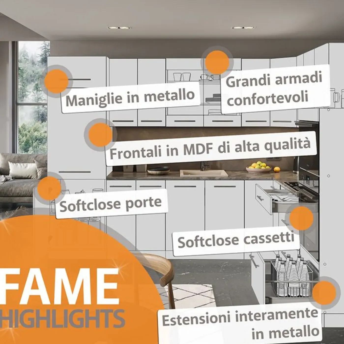 VICCO Façade Fameline, 60cm, Pt Marbre, Donkerblauw Glanzend/gouden Eiken, 49696