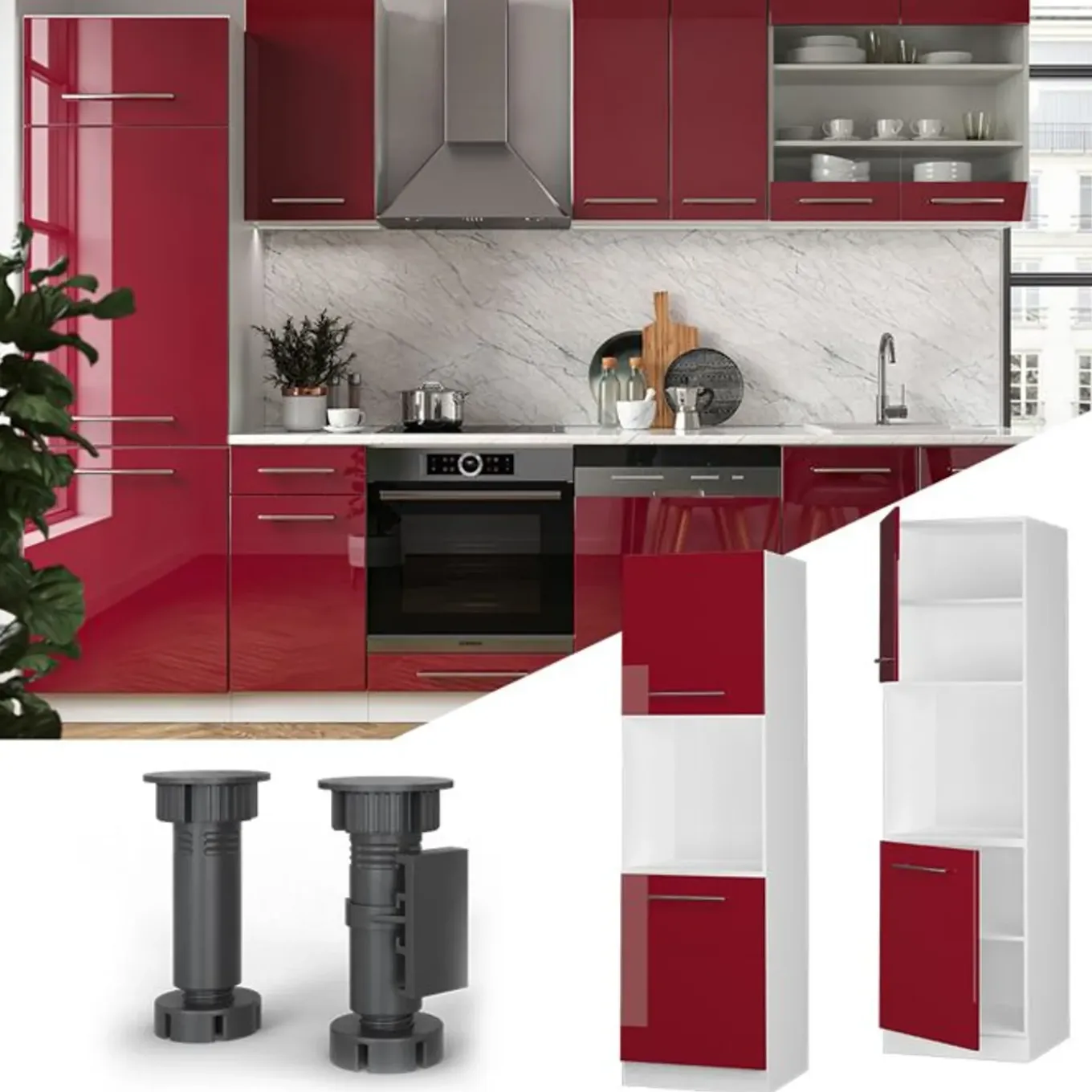 Vicco Fameline Ovenmeubel, 60cm Met Open Planken, Bordeaux Hoogglans/wit, 38512