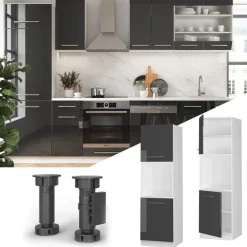Vicco Fameline Ovenmeubel, 60cm Met Open Planken, Antraciet Hoogglans/wit, 38510