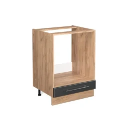 Vicco Fameline Ovenmeubel, 60cm Zonder Pt, Antraciet Hoogglans/gouden Eiken, 38354