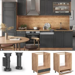 Vicco Fameline Ovenmeubel, 60cm Zonder Pt, Antracietgoud/eiken Van Gouden Kracht, 38