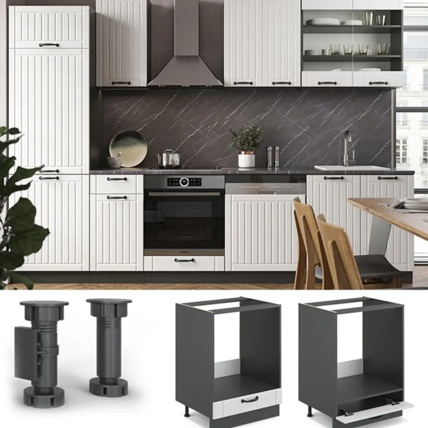 VICCO Fameline Ovenmeubel, 60cm Zonder Pt, Wit Landelijk/antraciet, 36056