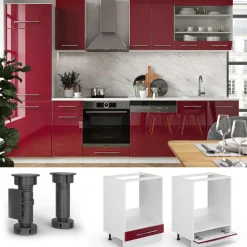 VICCO Fameline Ovenmeubel, 60cm Zonder Pt, Bordeauxrood Hoogglans/wit, 34785