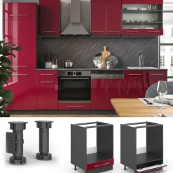 VICCO Fameline Ovenmeubel, 60cm Zonder Pt, Bordeauxrood Hoogglans/antraciet, 35559