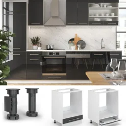 VICCO Fameline Ovenmeubel, 60cm, Pt Eik, Antraciet Hoogglans/wit, 45508