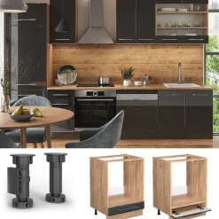 VICCO Fameline Ovenmeubel, 60cm, Pt Eik, Antraciet Hoogglans/eiken Van Goud, 45562