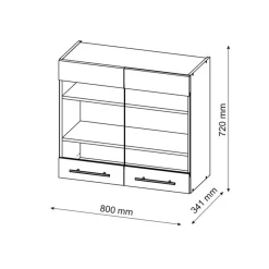 VICCO Glazen Kast Fameline, 80cm, Antracietgoud/wit, 37976