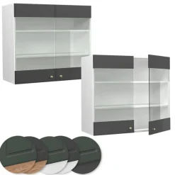 VICCO Glazen Kast Fameline, 80cm, Antracietgoud/wit, 37976