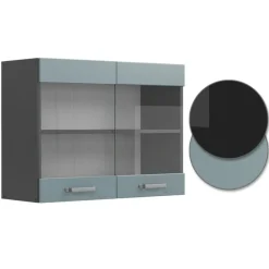 Vicco Glazen Kast Rline, 80cm, Blauwgrijs/antraciet, 41077