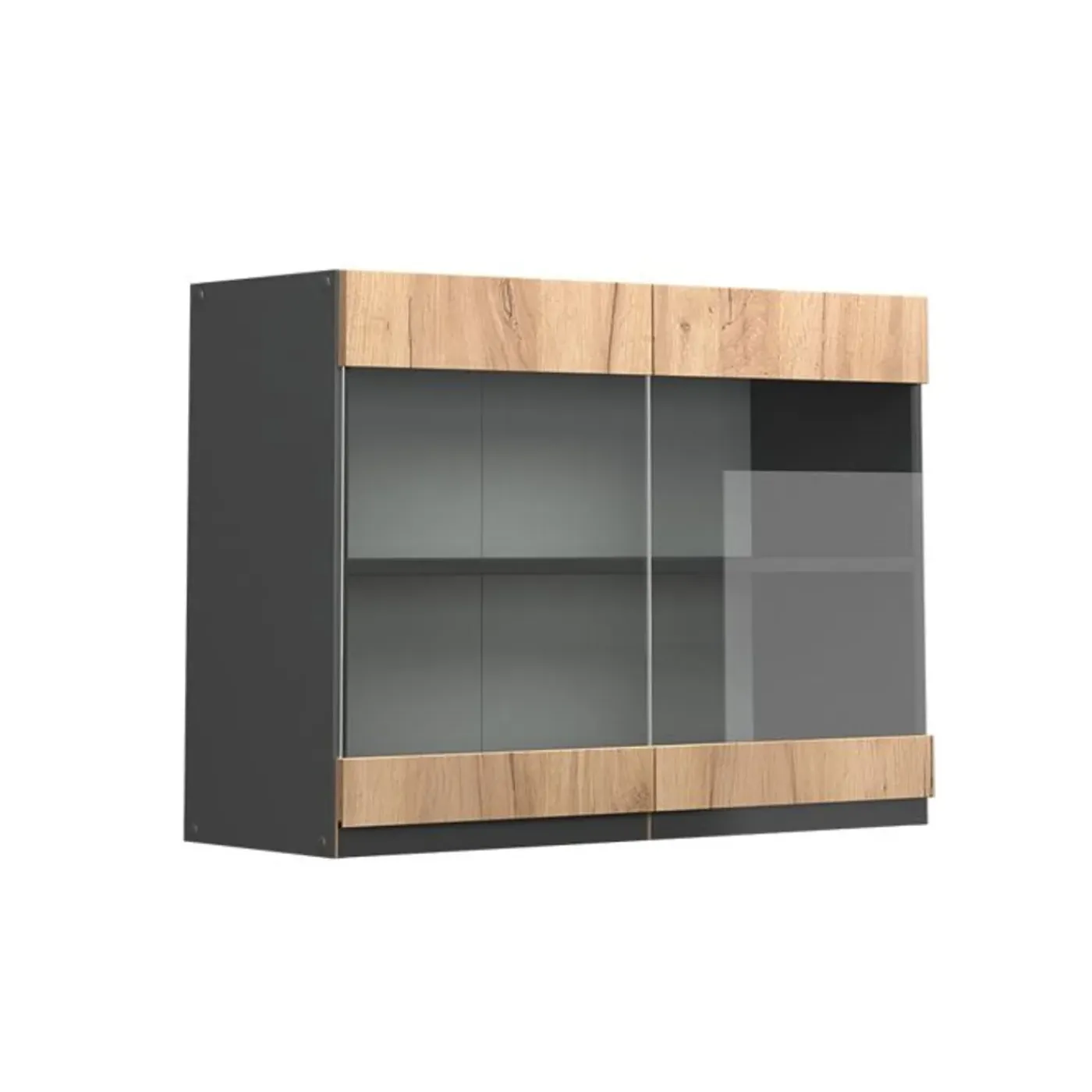 VICCO Glazen Kast Rline, 80cm Jvorm, Gouden Eiken/antraciet, 39743