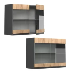VICCO Glazen Kast Rline, 80cm Jvorm, Gouden Eiken/antraciet, 39743