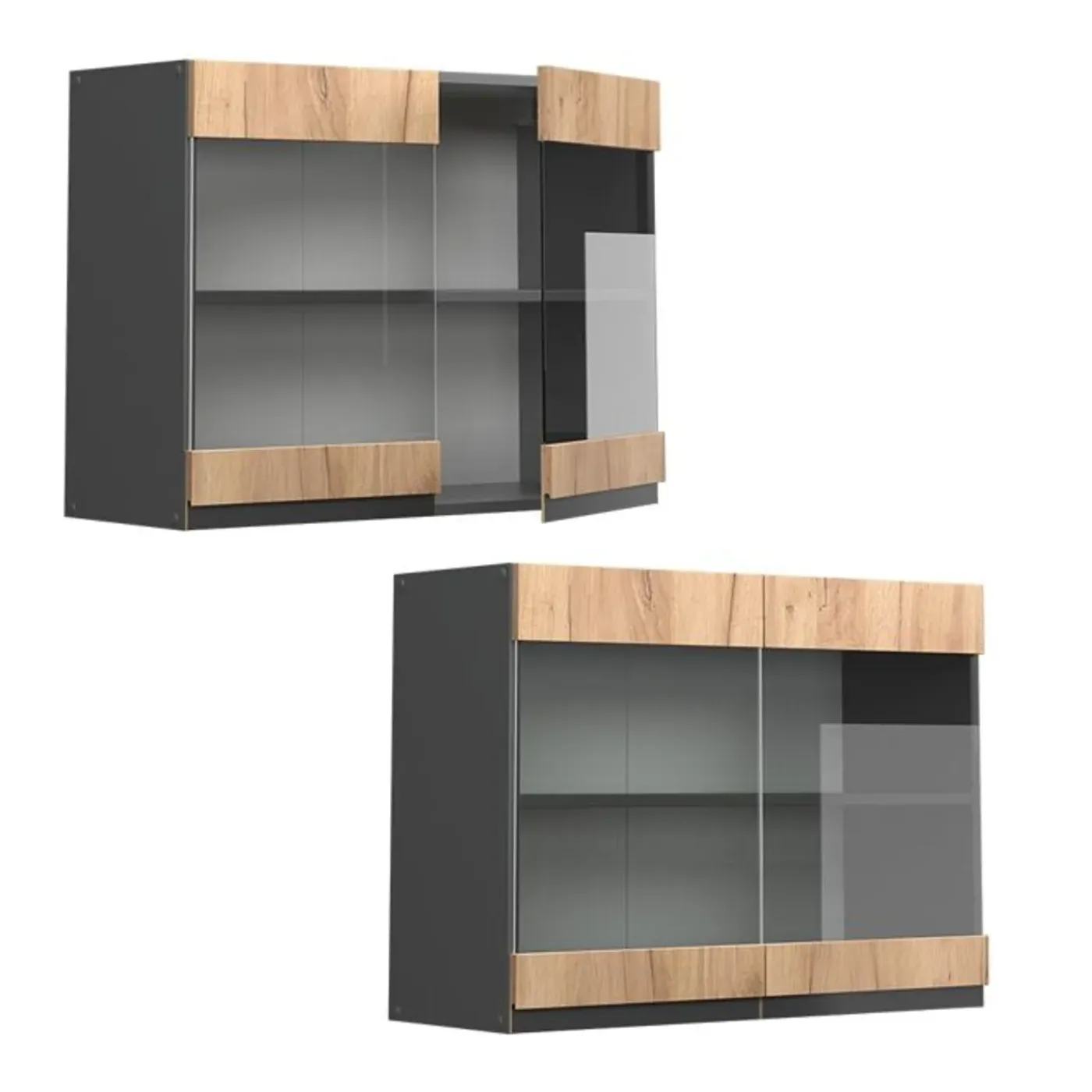 VICCO Glazen Kast Rline, 80cm Jvorm, Gouden Eiken/antraciet, 39743