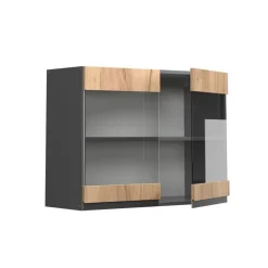 VICCO Glazen Kast Rline, 80cm Jvorm, Gouden Eiken/antraciet, 39743