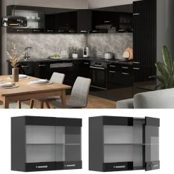 VICCO Glazen Kast Rline, 80cm, Zwart Hoogglans/antraciet, 41078