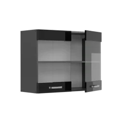 VICCO Glazen Kast Rline, 80cm, Zwart Hoogglans/antraciet, 41078