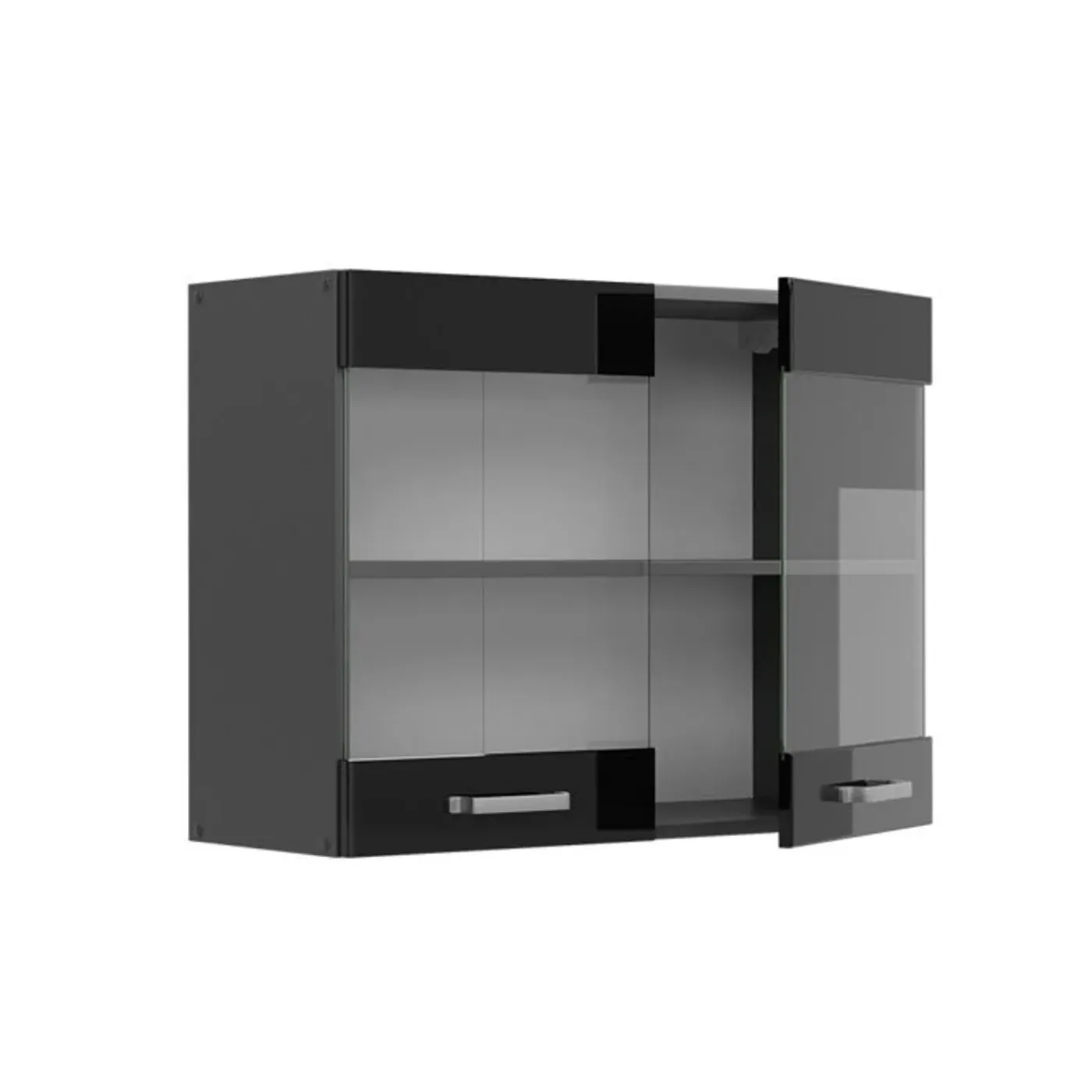 VICCO Glazen Kast Rline, 80cm, Zwart Hoogglans/antraciet, 41078