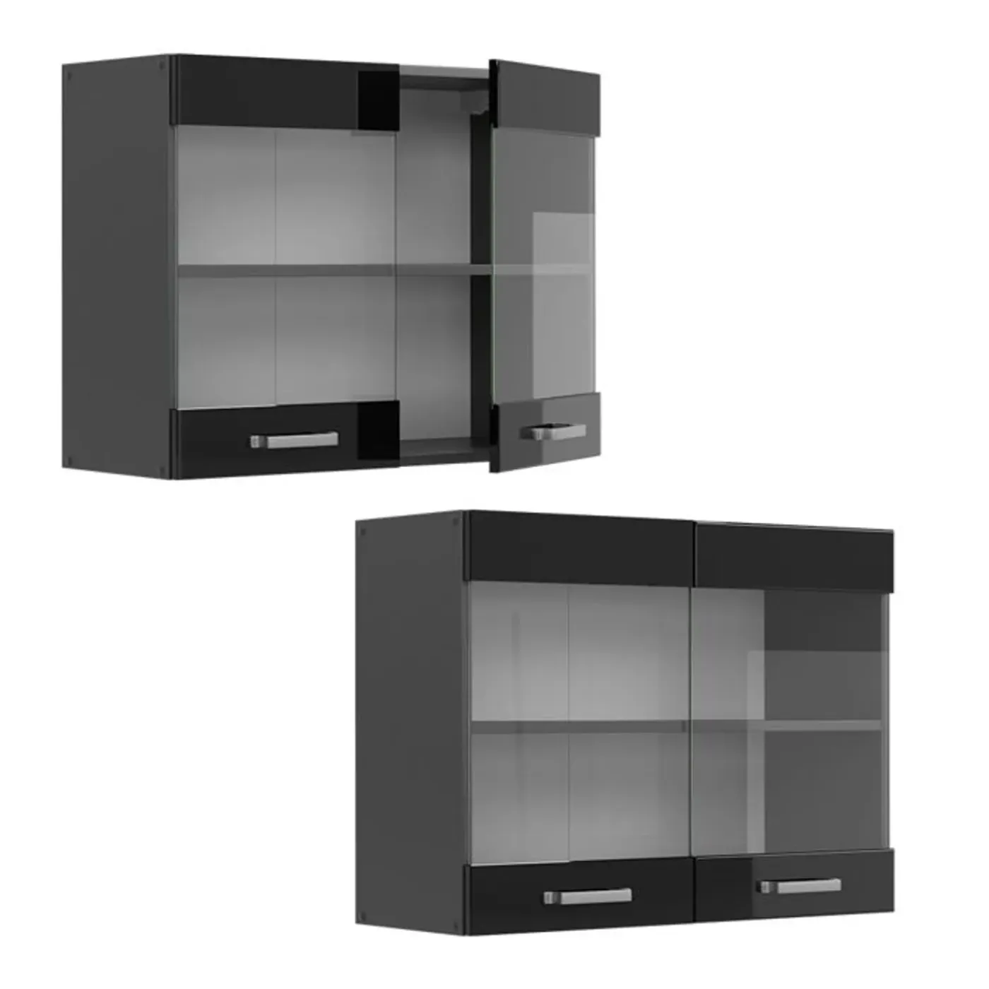 VICCO Glazen Kast Rline, 80cm, Zwart Hoogglans/antraciet, 41078
