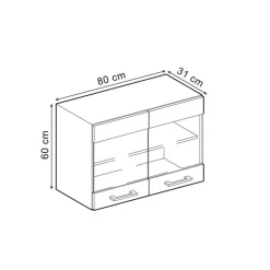 VICCO Glazen Kast Rline, 80cm, Zwart Hoogglans/antraciet, 41078