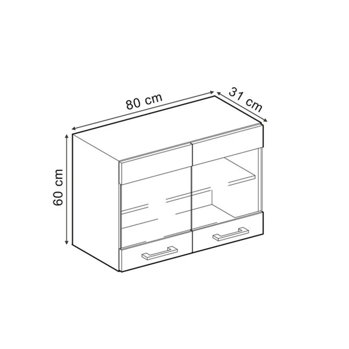 VICCO Glazen Kast Rline, 80cm, Zwart Hoogglans/antraciet, 41078
