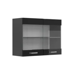 VICCO Glazen Kast Rline, 80cm, Zwart Hoogglans/antraciet, 41078