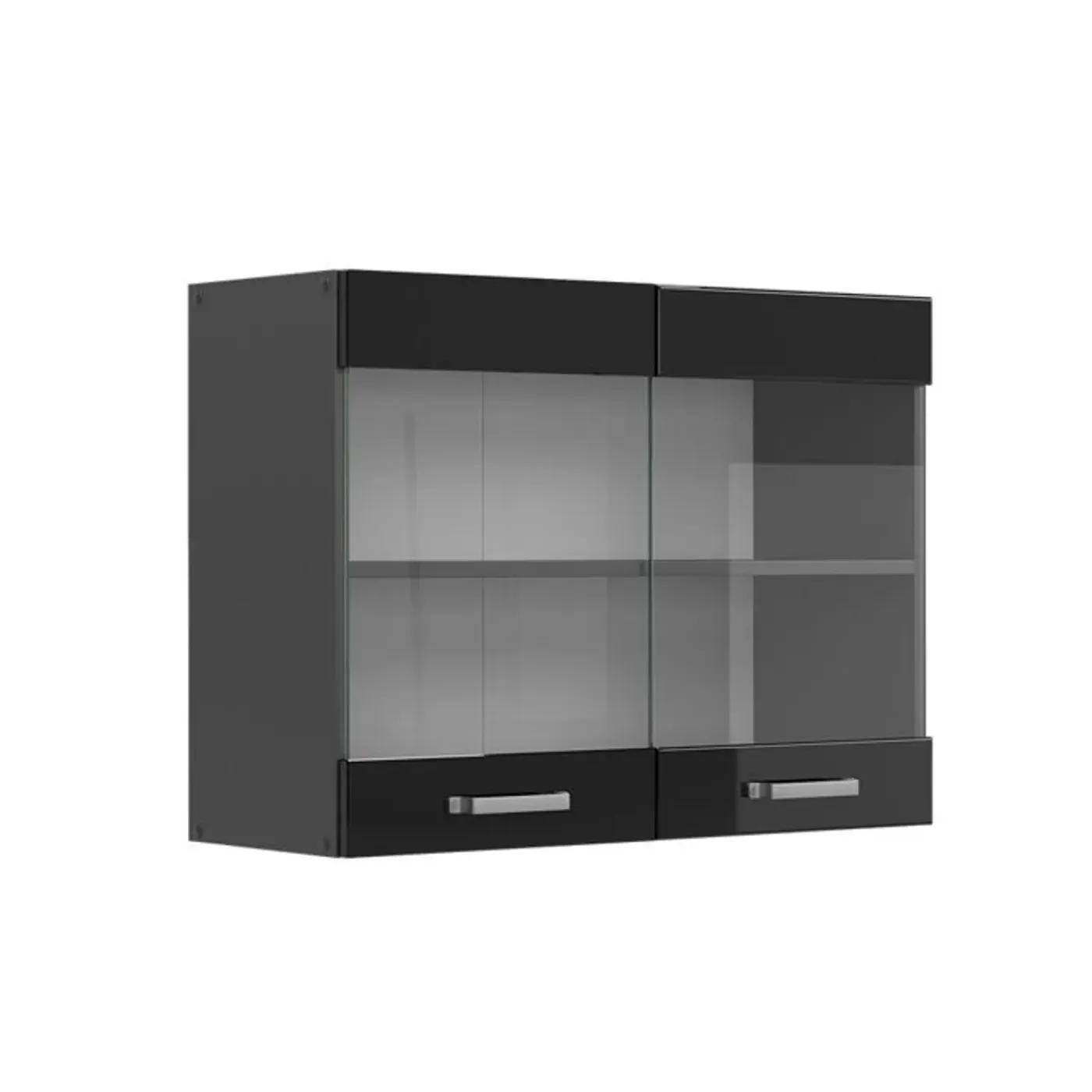 VICCO Glazen Kast Rline, 80cm, Zwart Hoogglans/antraciet, 41078