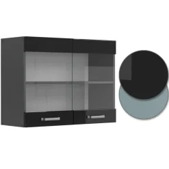 VICCO Glazen Kast Rline, 80cm, Zwart Hoogglans/antraciet, 41078