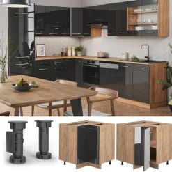 Vicco - Hoekkast Fame-line - Antraciet Hoogglans - Werkblad Wit Marmer