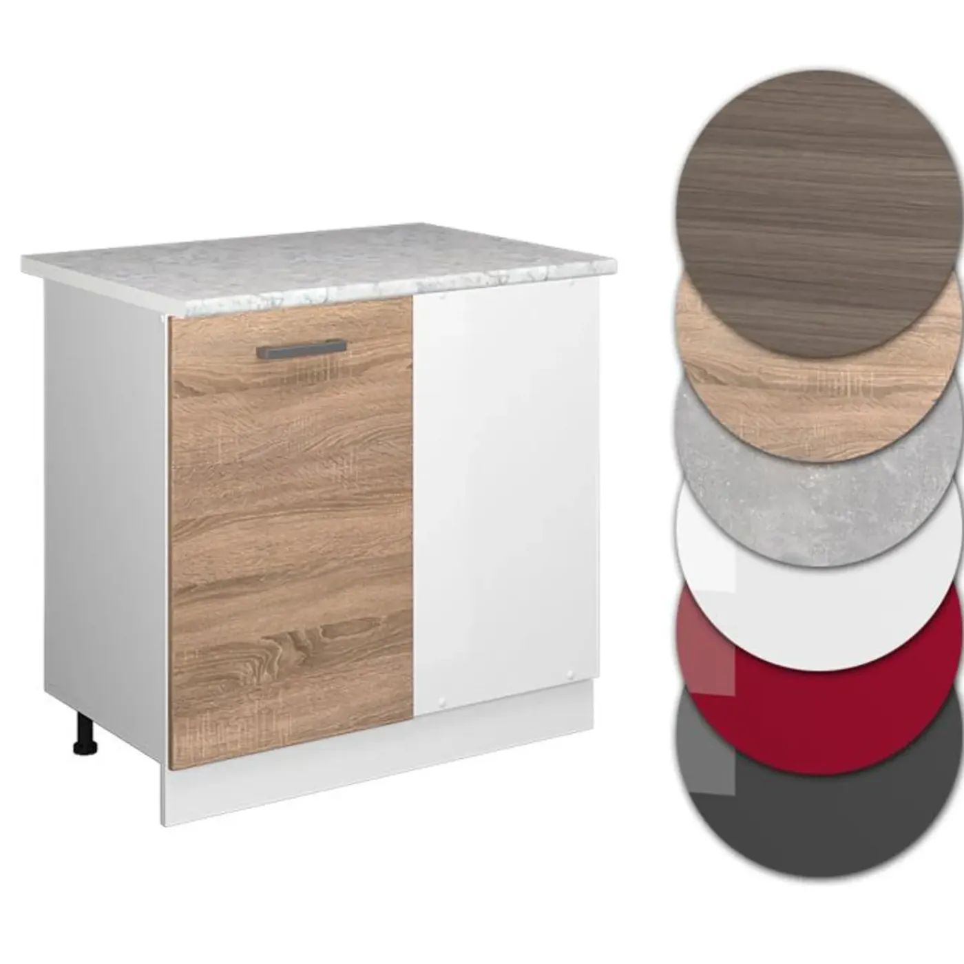 VICCO - Hoekkast R-line - Wit Marmeren Werkblad - Sonoma, Witte Band