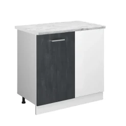 Vicco - Hoekkast R-line - Zwart Beton - Werkblad Wit Marmer