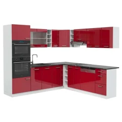 VICCO - Hoekkeuken - R-line 42687 - Glanzend Rood Wit - Met Werkblad - 247 X 237 Cm