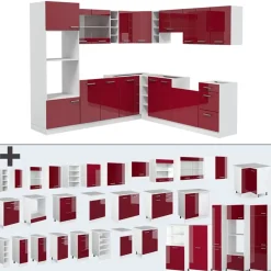 VICCO - Hoekkeuken - R-line 42687 - Glanzend Rood Wit - Met Werkblad - 247 X 237 Cm
